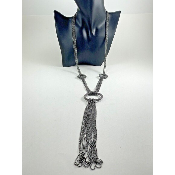 Joan Rivers Multichain And Circles 29 inch Necklace Rhinestone Dark Silver Tone - Picture 8 of 16